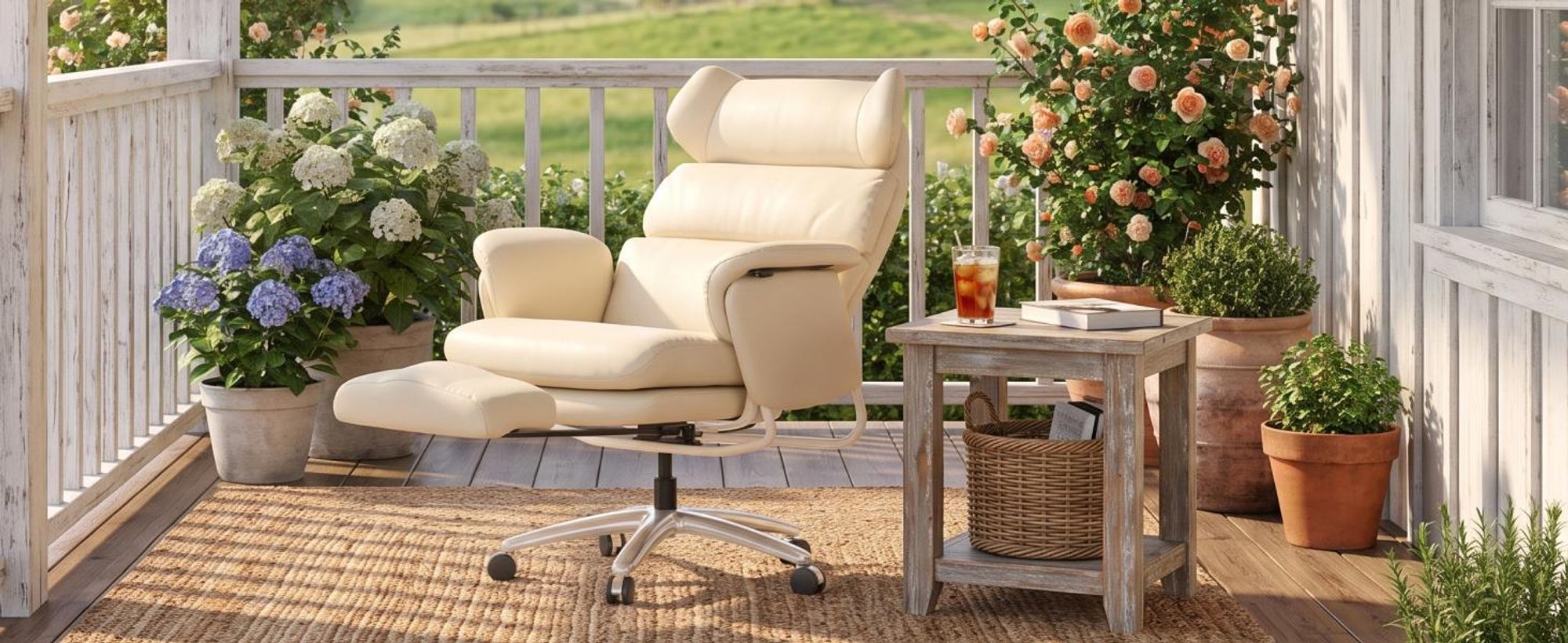 FLEXISPOT HC4 Pro 3-in-1 Chefsessel Bürostuhl mit 165° Liegefunktion, 3D-Kopfstütze, kratzfestem & wasserabweisendem Kunstleder und Fußstütze (Beige)