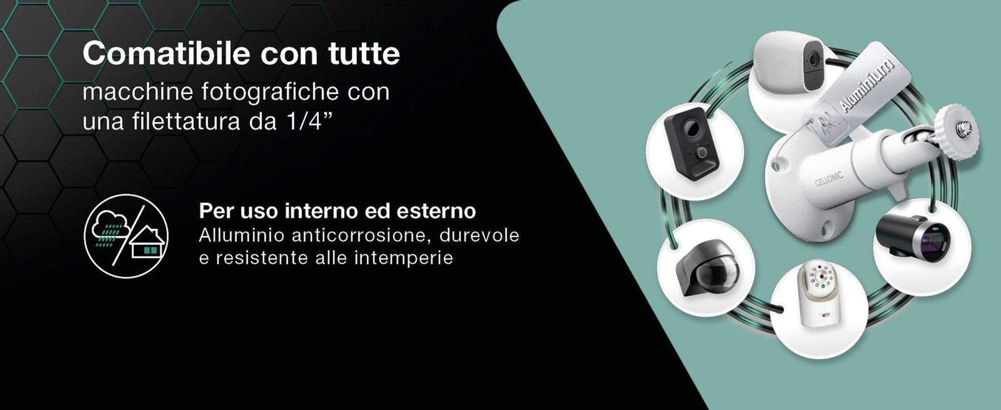 CELLONIC Supporto per telecamera di videosorveglianza compatibile con Arlo Pro 5, 4, Pro 3, Pro 2, Pro, Ultra 2, Ultra, Ultra 4k, Go, Essential, Light per vite da 1/4" di filettatura staffa inclinabile/inclinabile