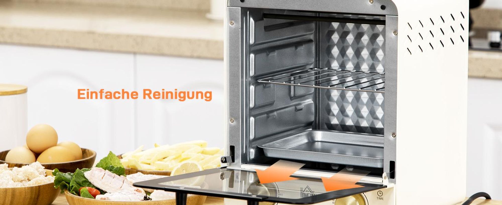 HOMCOM Minibackofen 15L, Pizza-Ofen 1000 W Elektrischer Mini Ofen Cremeweiß