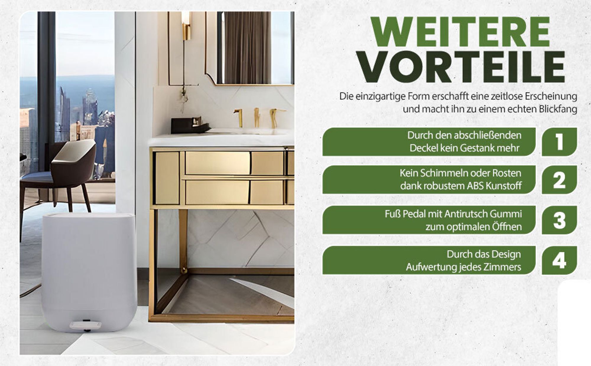 YourCasa® Mülleimer Bad [5L] - Elegantes Design - Badezimmer Mülleimer Klein - Kosmetikeimer Bad Mülleimer mit Deckel