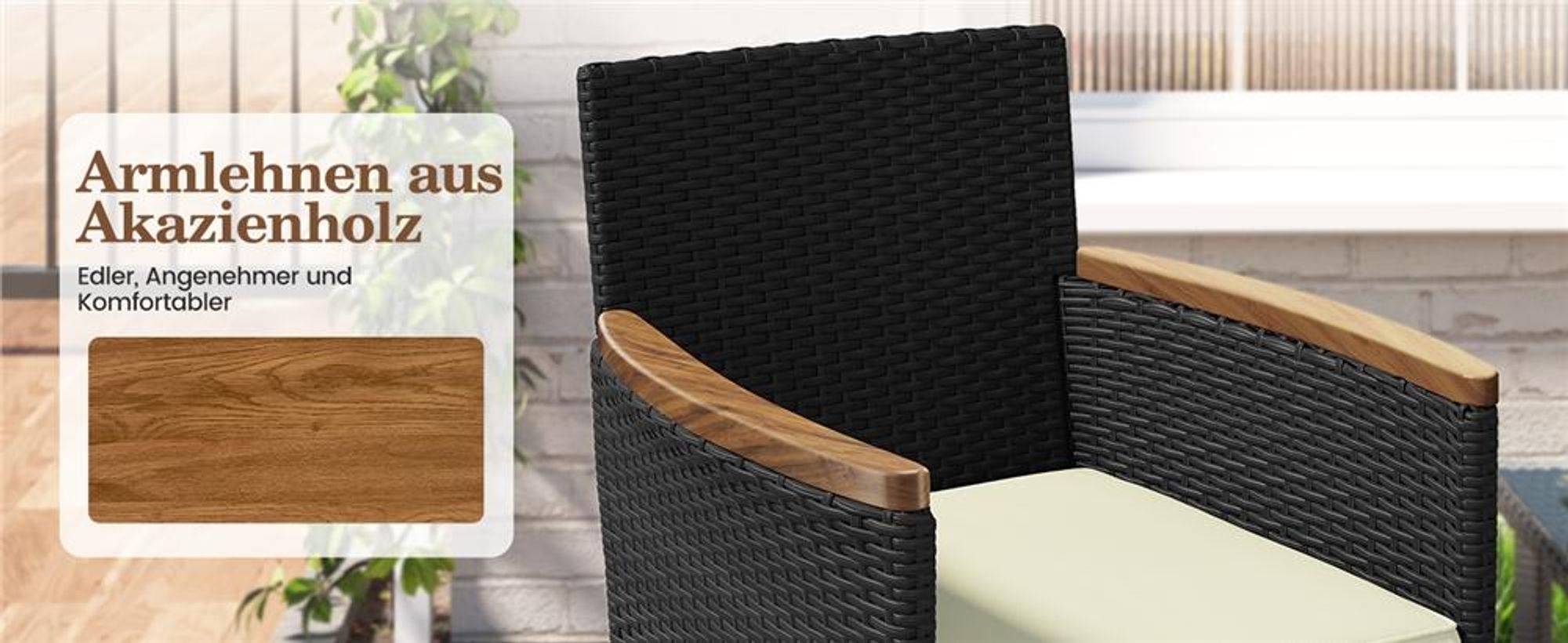 Yaheetech 5er Gartenmöbel Set, aus Rattan, inkl. 2 Einzelsofas & 2 Fußhocker & 1 Kaffeetisch, Balkonmöbel Terassenmöbel, Schwarz & Beige