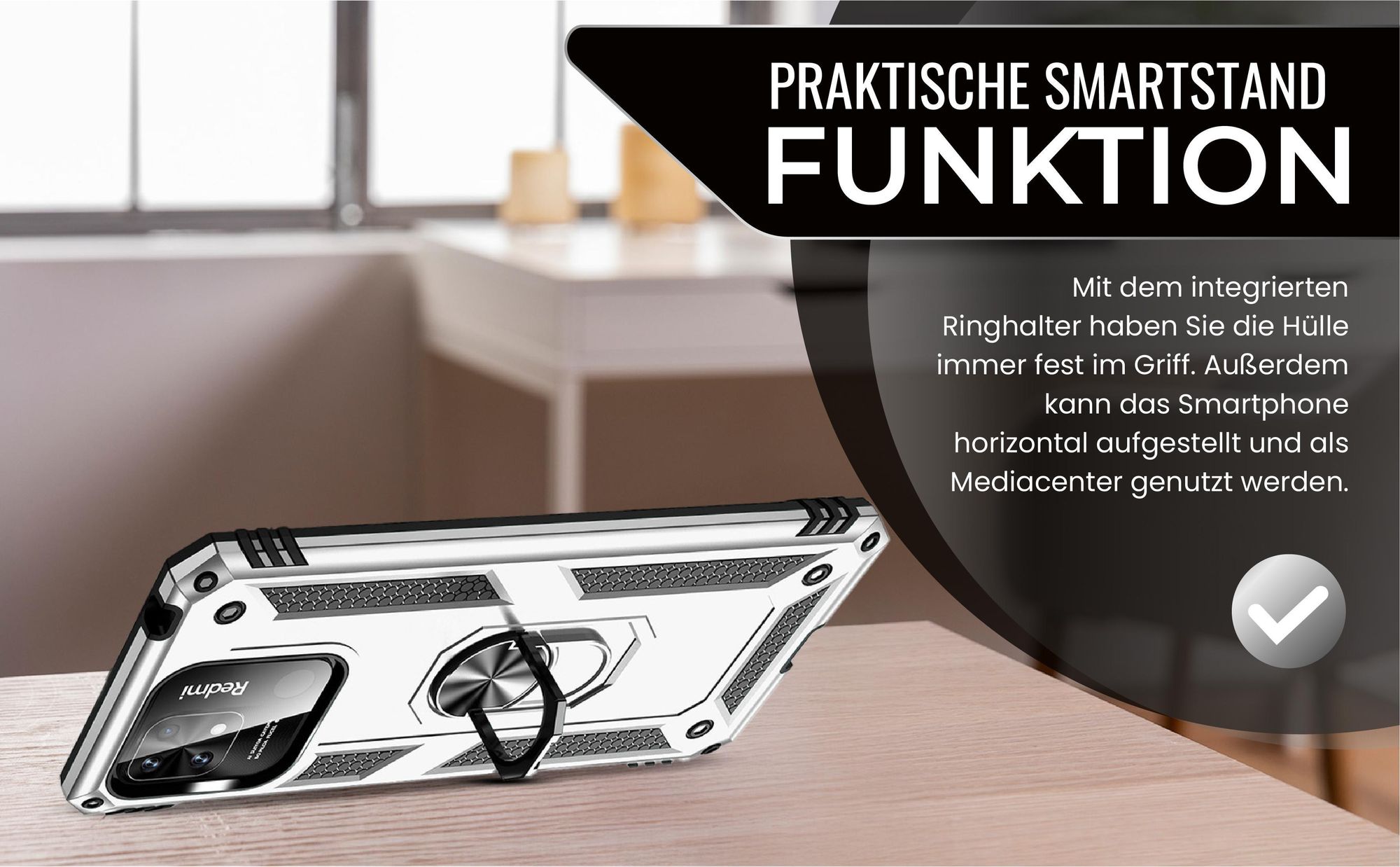 Silbernes Survival Case für Xiaomi Redmi 10C mit Standfunktion