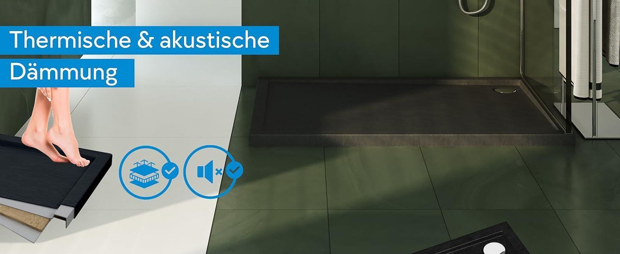 AQUABAD® Duschwanne Basic Black Stone 90x100cm Rechteck
