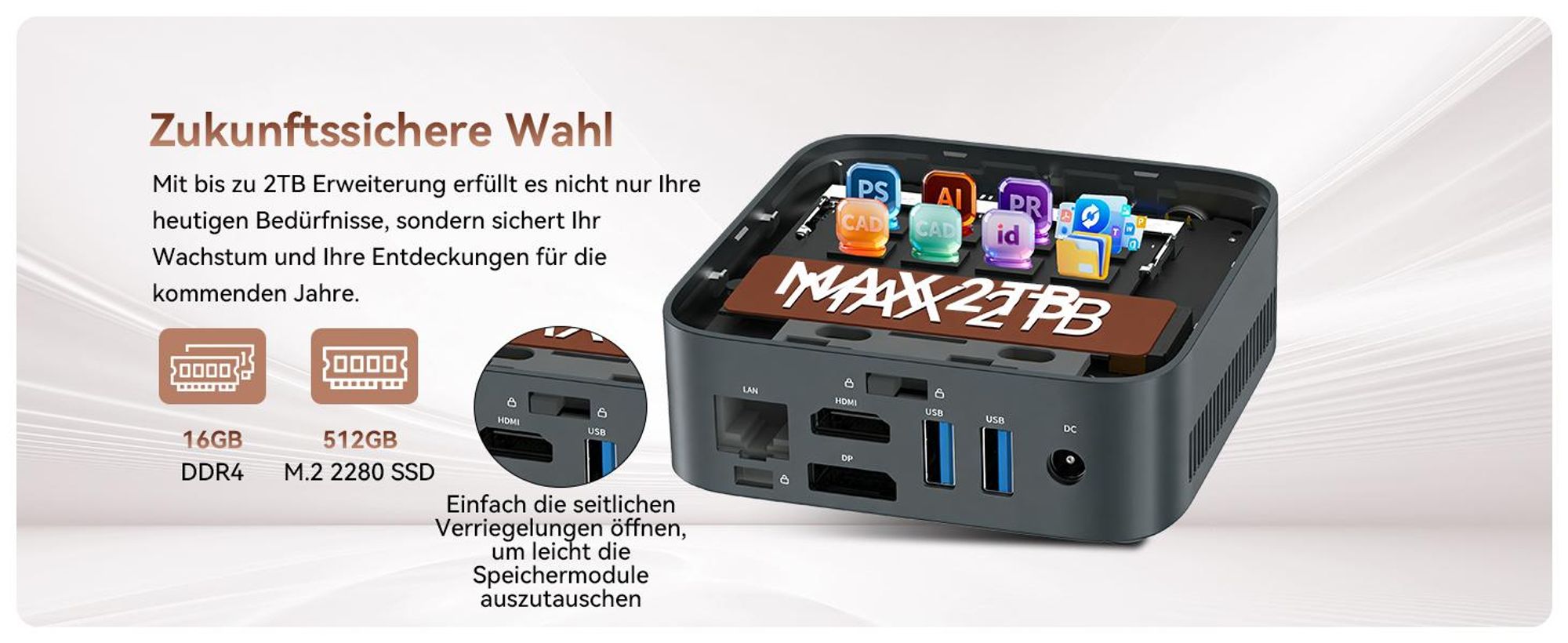 Blackview Huidun H80 MiniPC Desktop PC, AMD Ryzen 5 3500U, 16GB DDR4, 512GB SSD, Dual-Gigabit-LAN, Dual-4K-Ausgang, VESA-Montage, ultra-leise (26dB)