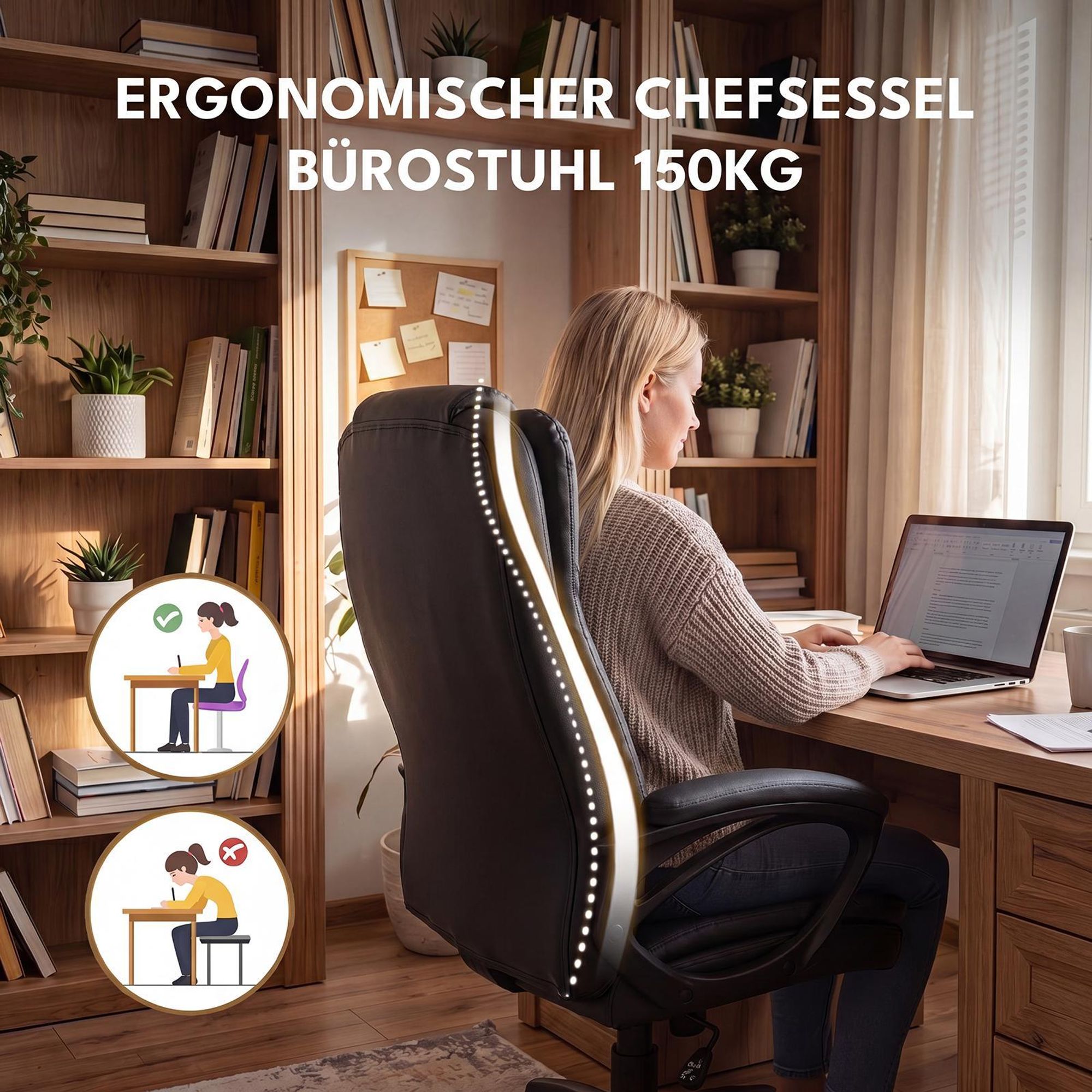 Ergonomischer Chefsessel, belastbar bis 150 kg für Büroarbeit