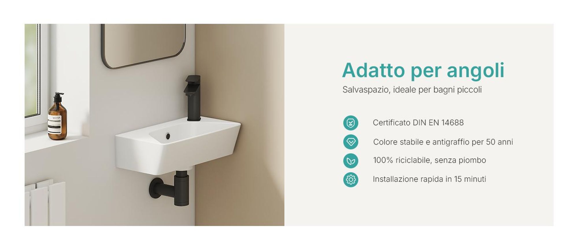 EMKE Lavabo a parete in ceramica rettangolare 400x225 mm bianco lucido Lavabo a parete moderno con foro per rubinetto e troppopieno per WC ospiti e bagno piccolo