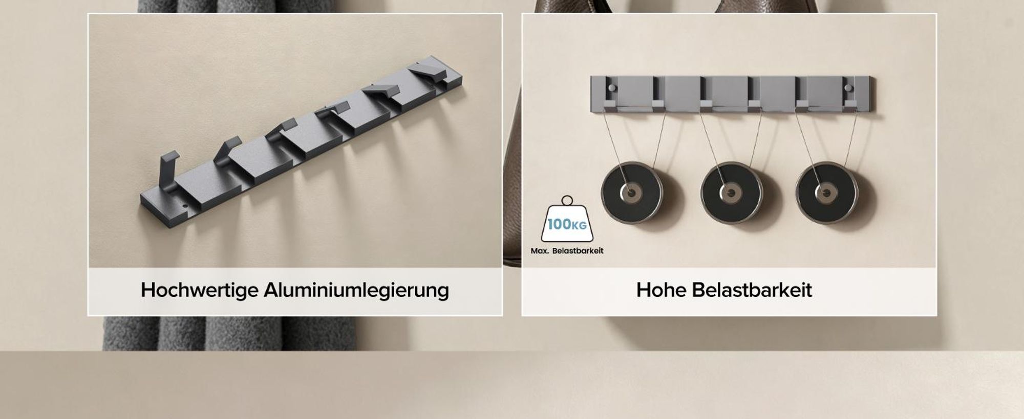 doporro Garderobenhaken Wand Moderne Wandgarderoben aus Aluminium Garderobenleiste klappbar kleiderhaken mit 6 Beweglichen Haken Wandhaken Grau