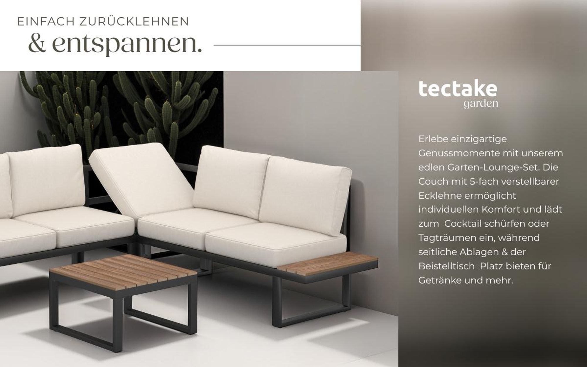 tectake® Aluminium Garten-Lounge-Set Eliar mit Pulverbeschichtung, wetterfest