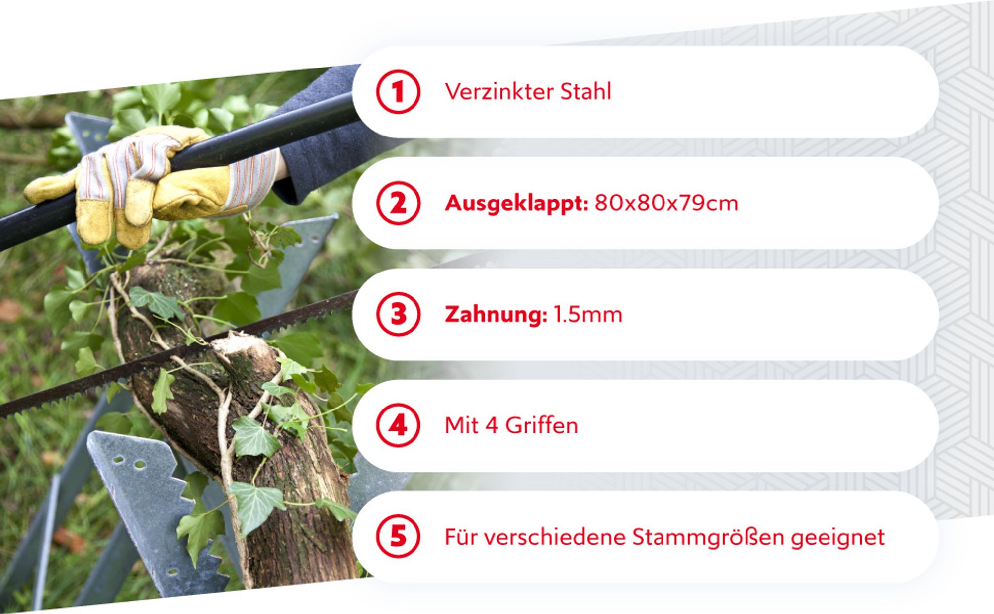 Wiltec Sägebock verzinkt klappbar, 80x80x79 cm, mit 4 Haltern, Haltegriffen und Zahnung, Holzschneidebock als Sägehilfe, bis 150 kg