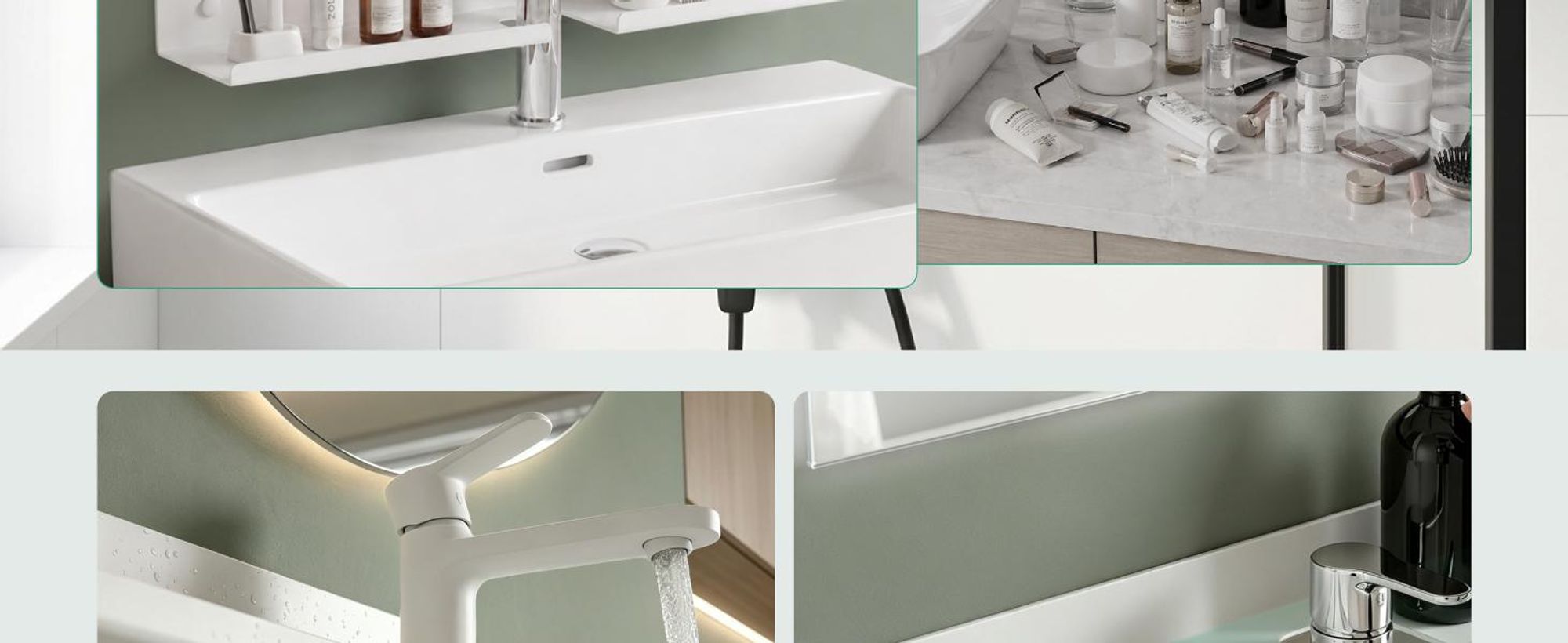 Mai & Mai Duschregal zum Bohren oder Kleben, Waschbeckenregal über Wasserhahn, Wandregal für Küche und Bad, Badezimmer Organizer Sandweiß 60cm Reglo-17