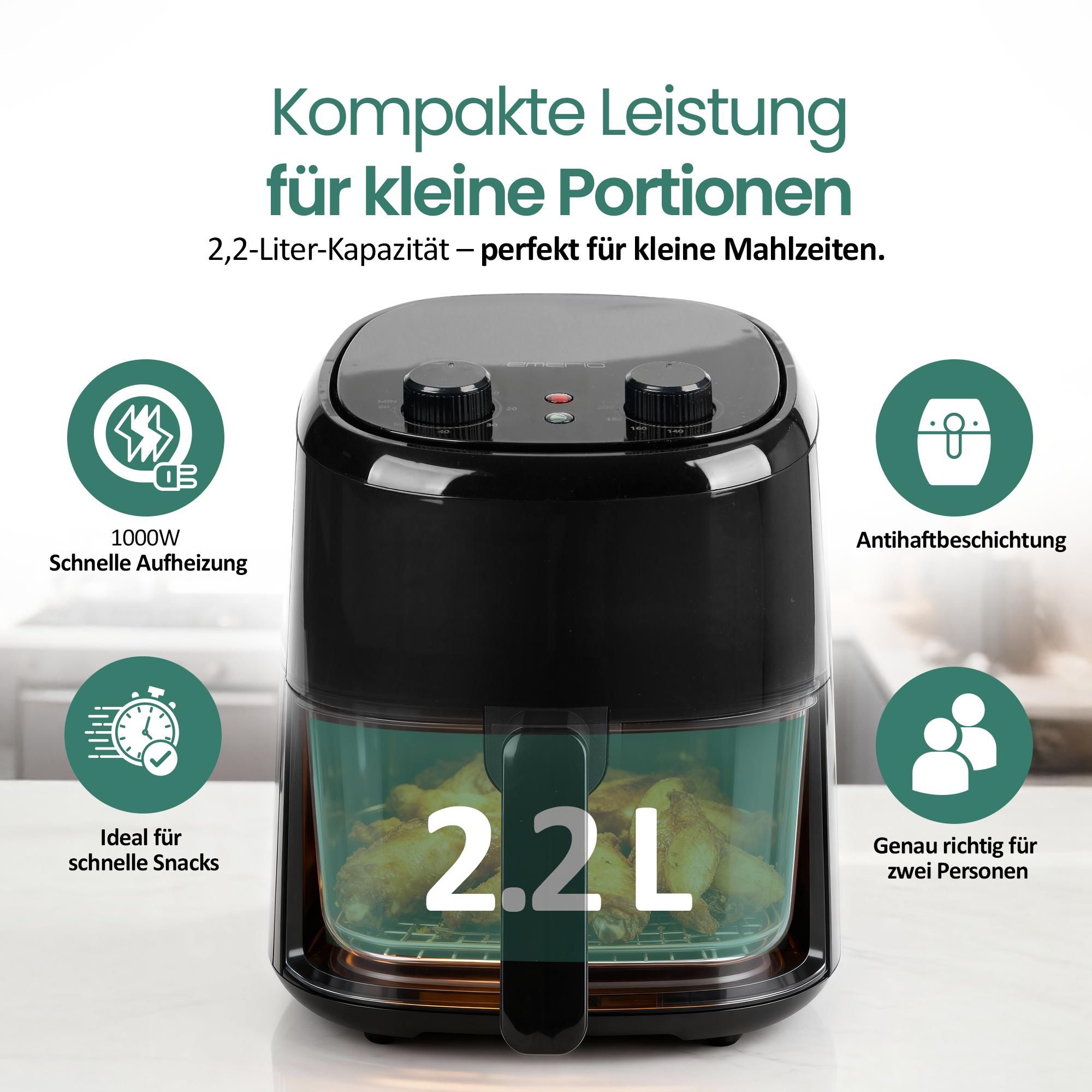 Emerio Heißluftfritteuse – 1000W – 2,2 Liter – Cool-Touch – Timer – Endsignal – Schnellaufheizfunktion – AF-130646