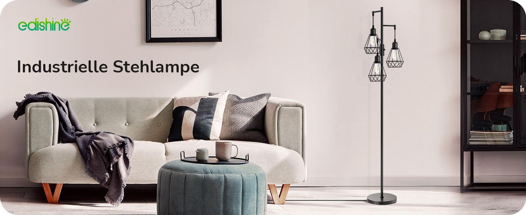 EDISHINE LED Stehlampe Wohnzimmer 166cm, Vintage Industrial Stehleuchte, Schwarz