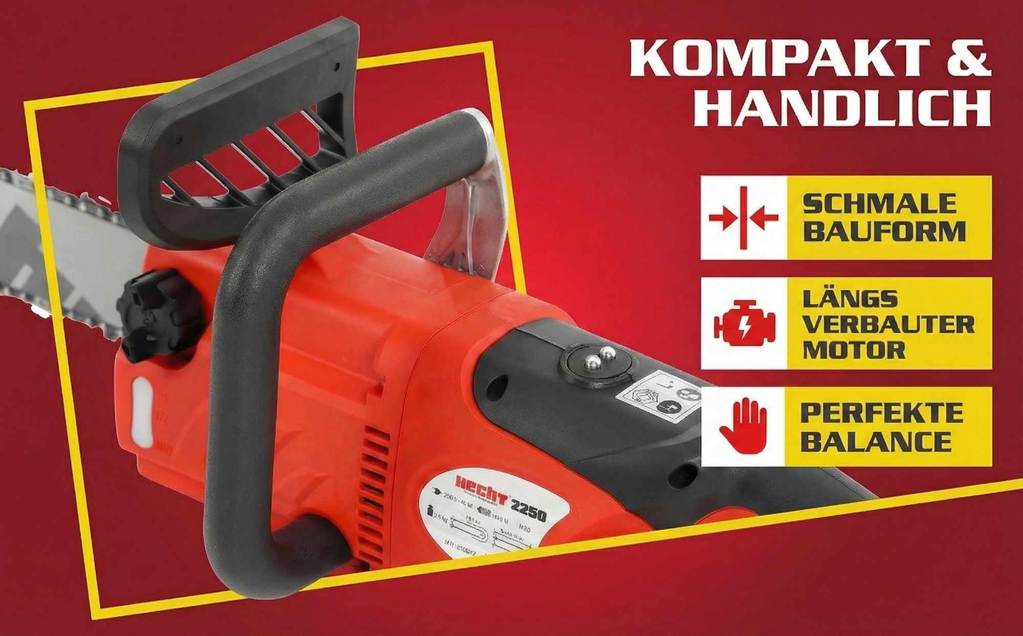 Kettensäge Motorsäge Elektro HECHT 2250 | 40 cm Schnittlänge | 2400 W | Soft-Start | Ergonomisch