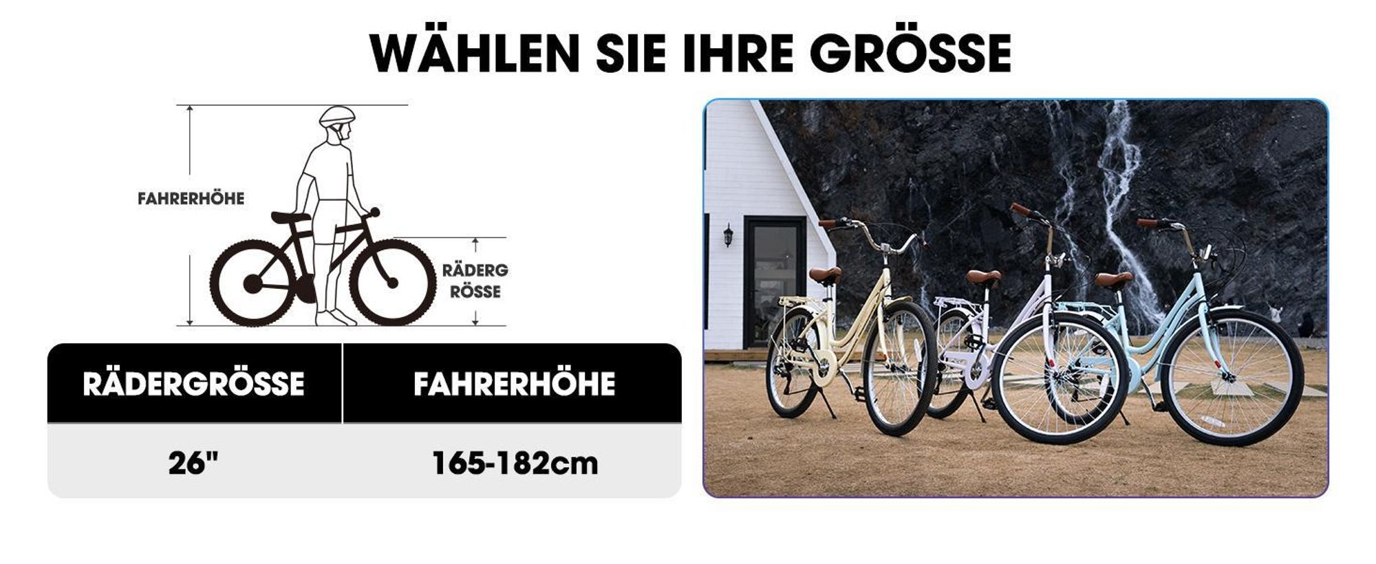Hiland 26 Zoll 7 Gang Pendler Stadtfahrrad für Männer und Frauen, Step-Through Rahmen Cityräder für Erwachsene mit Gepäckträger und Korb, Fender