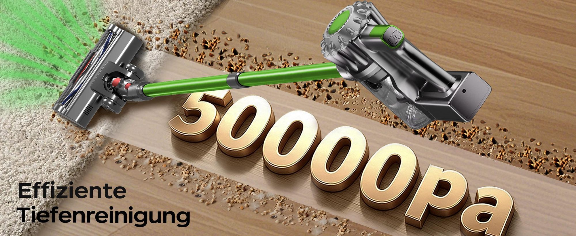 Adormii Akku-Staubsauger mit 50000 Pa Saugkraft, 60 Min, Standfunktion, ideal für Haushalte mit Haustieren, kabelloser Staubsauger, Anti-Wickel-Bürst