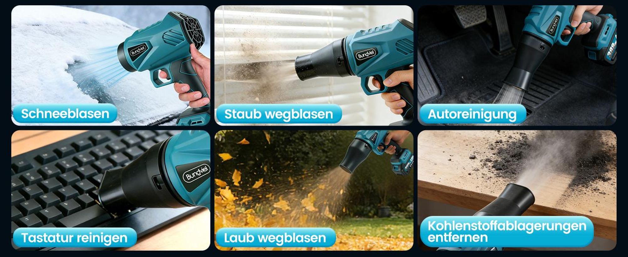 Akku-Laubbläser Turbo Gebläse 80m/s Jet Fan mit 2 Akuus, Elektrische Staubgebläse Luftbläser für Laubblasen Auto Laub, Schnee, Staub