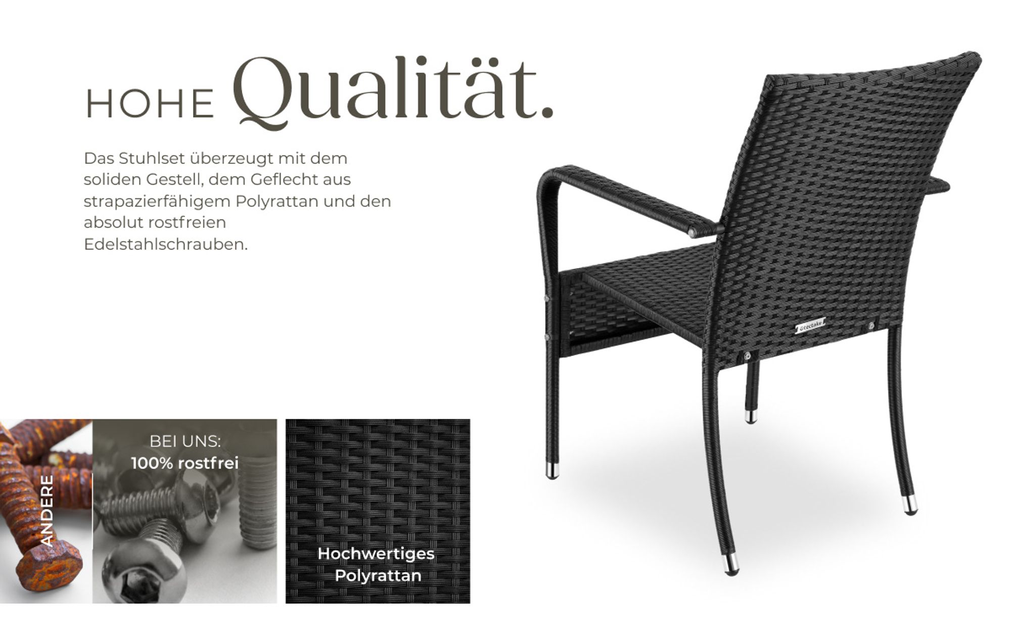 tectake® Rattanstuhl Girona widerstandsfähig 58 x 67 x 90 cm, Belastbarkeit 120 kg