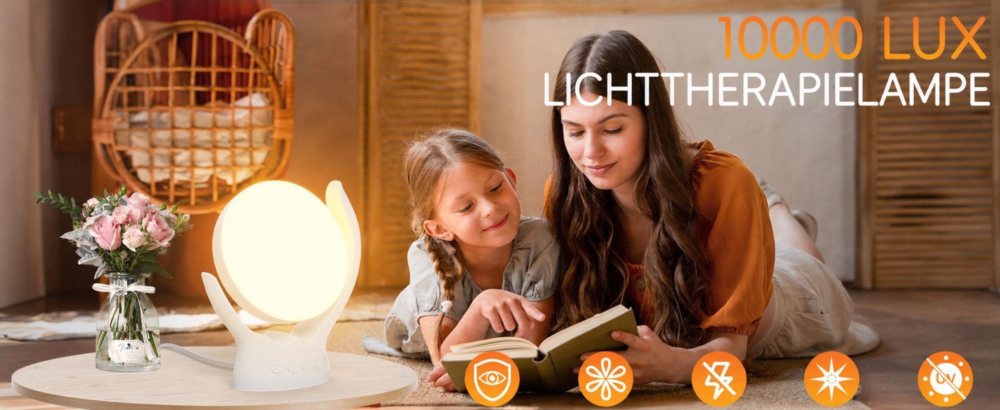 Stufenlos dimmbare Lichttherapielampe,UV-frei, 10.000 Lux, Therapielampe, rotierende Lichttherapielampe mit 5 Helligkeiten, 3 Farbtemperaturen, timbar