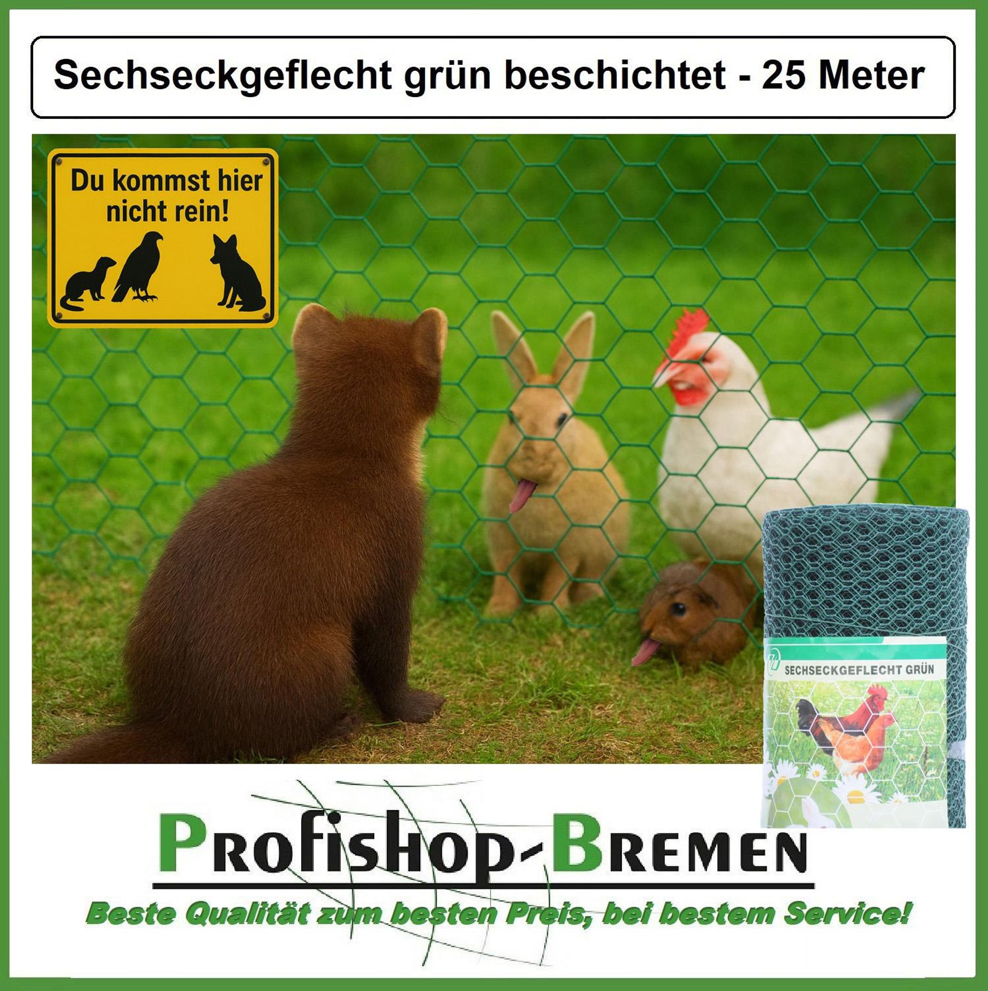Kaninchendraht / Sechseckgeflecht / Maschenweite 13mm / Höhe 750mm / Länge 25m / grün beschichtet / € 0,88 pro Meter
