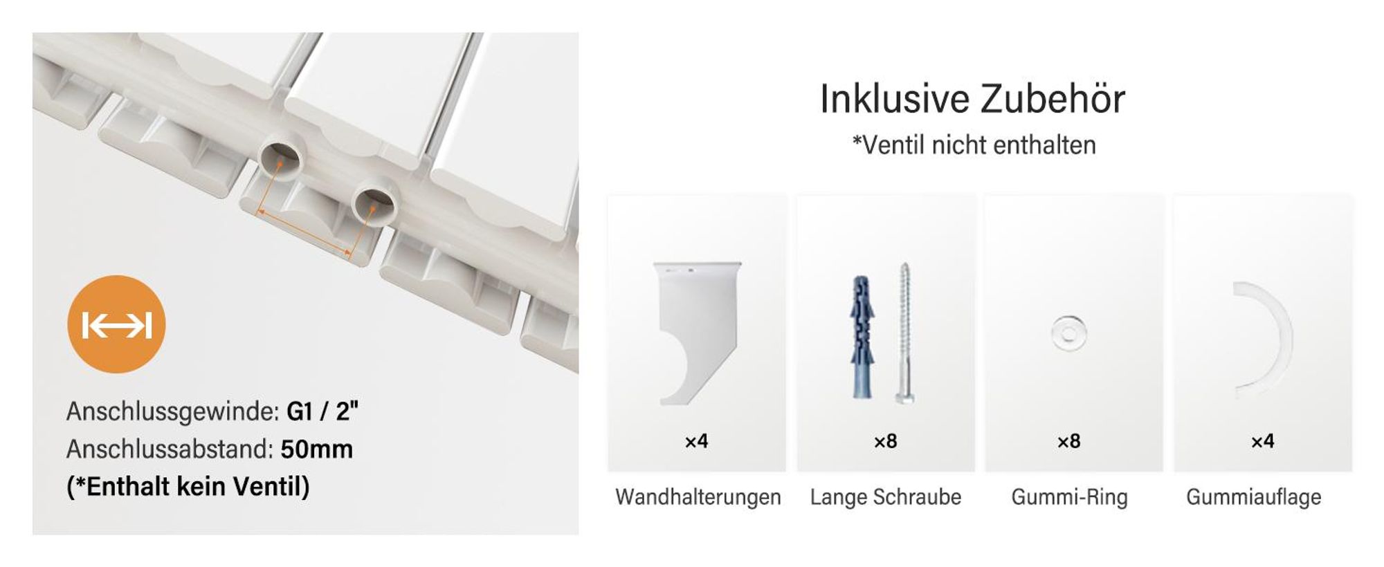 AICA Design Röhren Heizkörper Paneelheizkörper Vertikal Mittelanschluss Doppellagig 1800x472mm Weiß