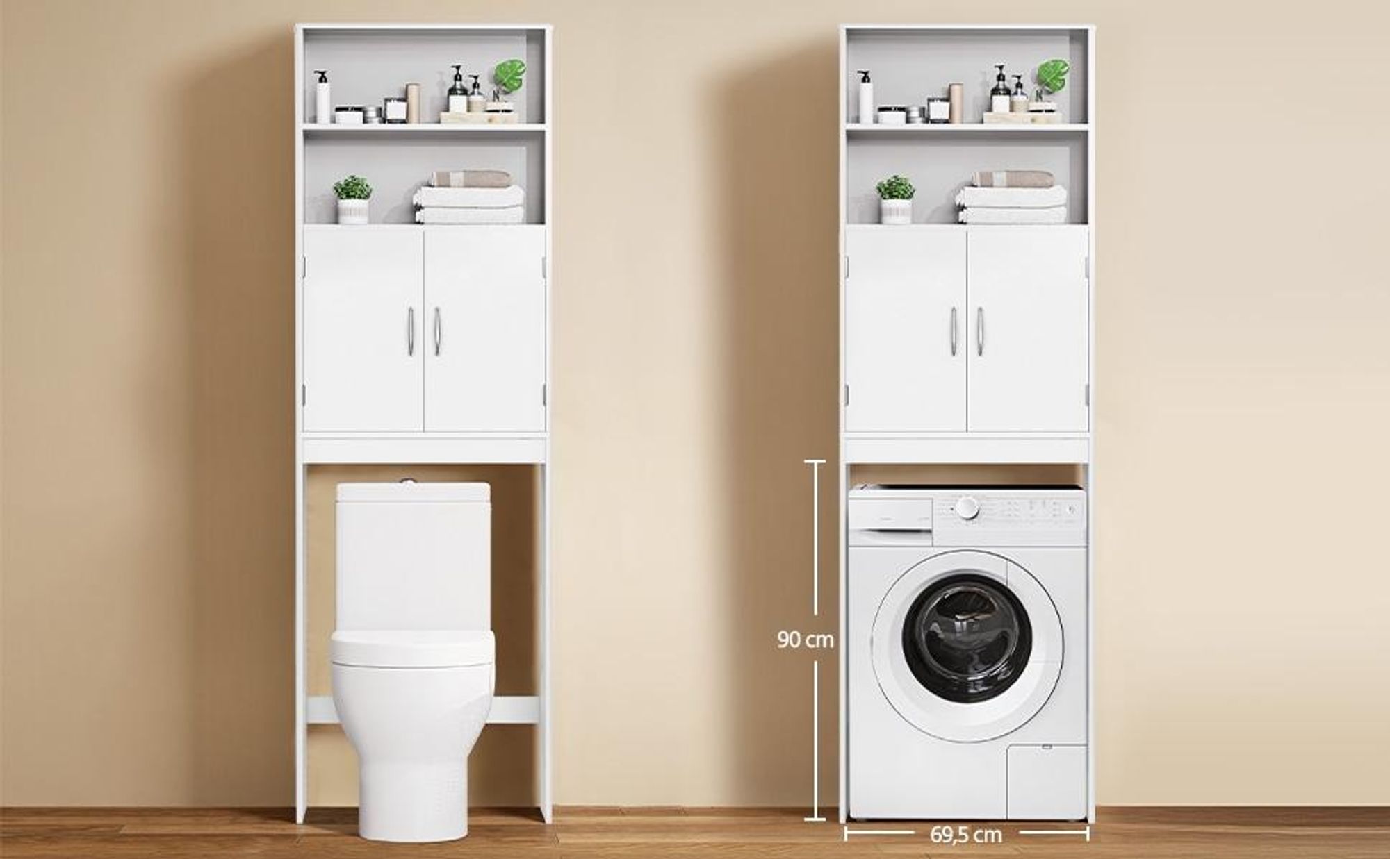 Yaheetech Waschmaschinenschrank Toilettenschrank 195 cm H, Überbau Badezimmerschrank über WC und Waschmaschine, Weiß
