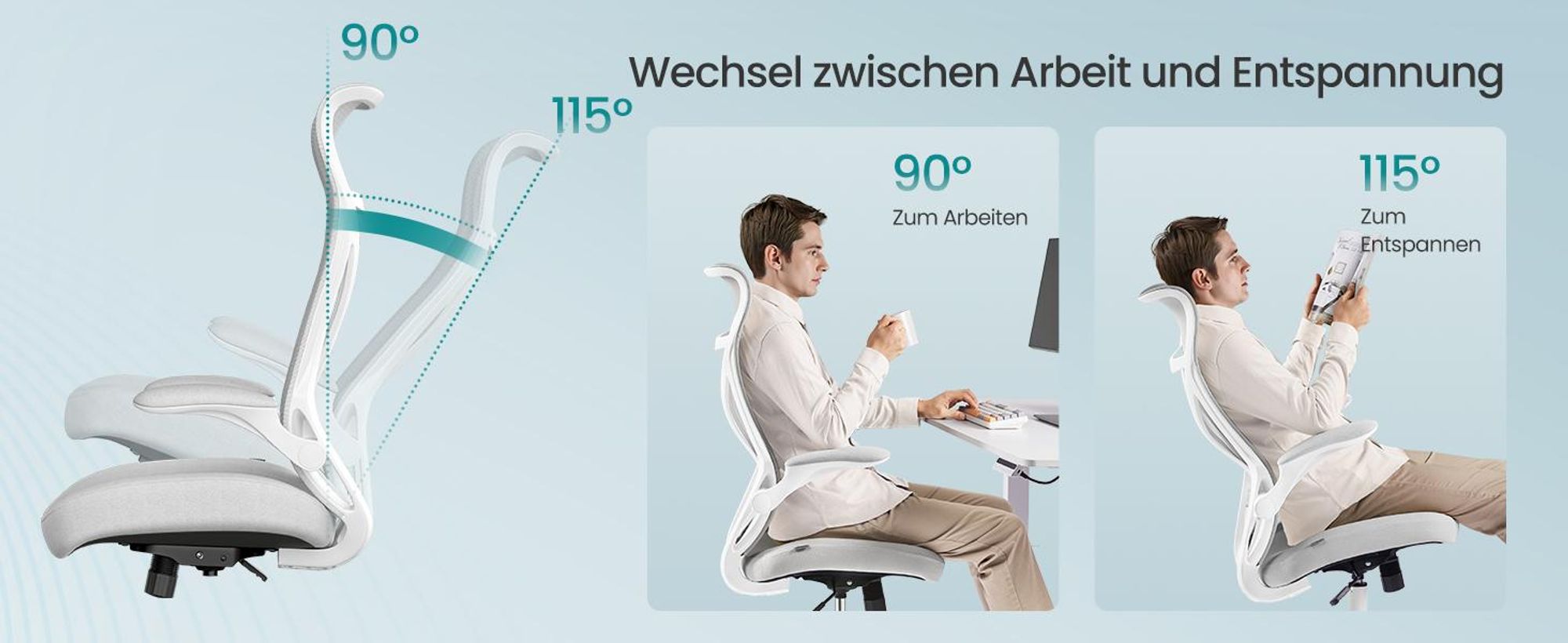 SONGMICS Bürostuhl, Schreibtischstuhl, ergonomische Rückenlehne, höhenverstellbar, hochklappbare Armlehnen, Drehstuhl mit Kopfstütze