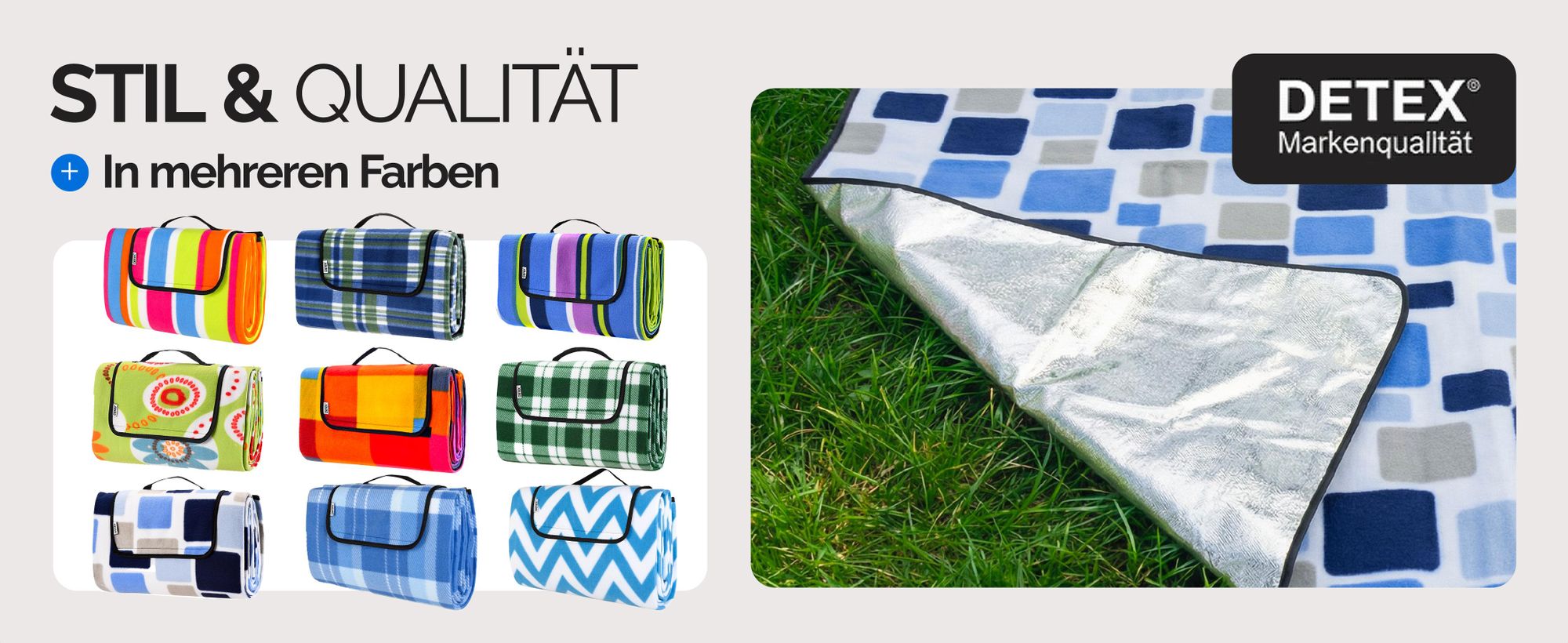 DETEX® Picknickdecke Campingdecke XXL 200x200 cm Wasserdicht Wärmeisoliert Waschbar Fleece Faltbar für 4-6 Personen Garten Stranddecke Blumen
