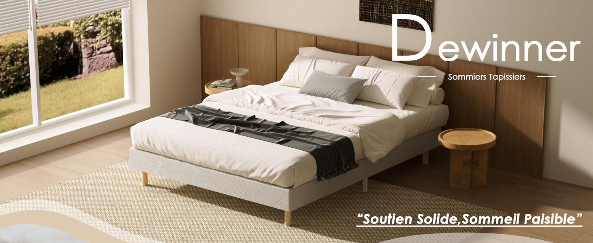 DEWINNER Bed base 160 x 200 cm | 2 x 14 slats with 9 feet | Bed frame height 29 cm | Bed 160 x 200 cm with bed base | Double Bed for Bedroom, Home