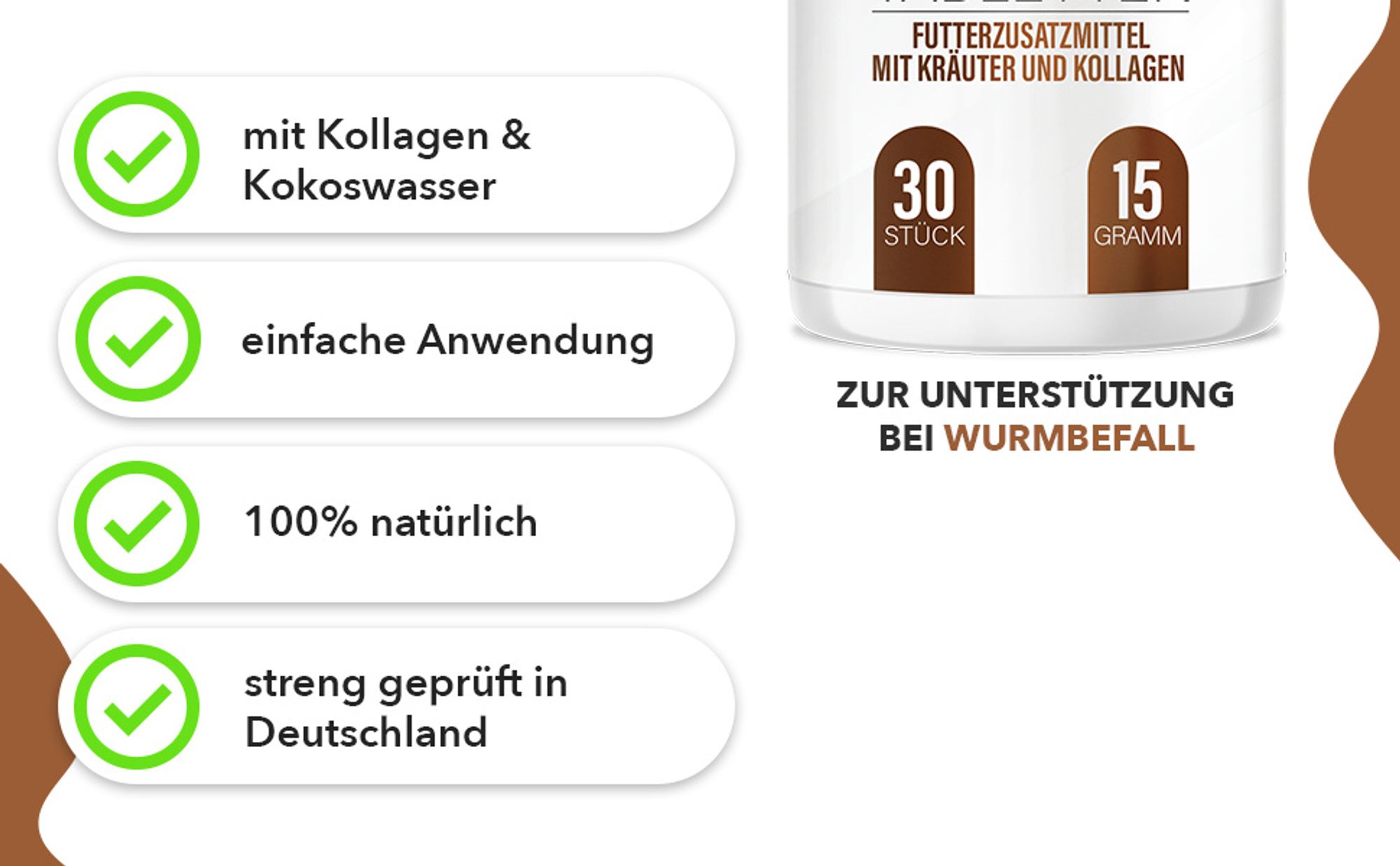Saint Nutrition® Wurm Tabletten – Wurmmittel Hund – entwurmen für Hunde – mit natürlichen Inhaltsstoffen – Einfach anzuwenden - Wurmkur - 30 Stück