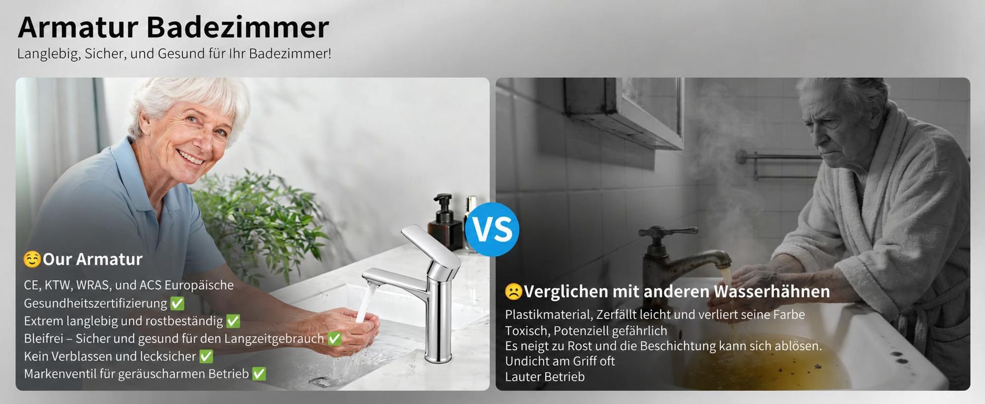 Aihom Wasserhahn Bad Chrom,Waschtischarmatur Bad,Armatur Mischbatterie,Waschbeckenarmatur Einhebelmischer Badezimmer,Waschbecken Armaturen SUS304