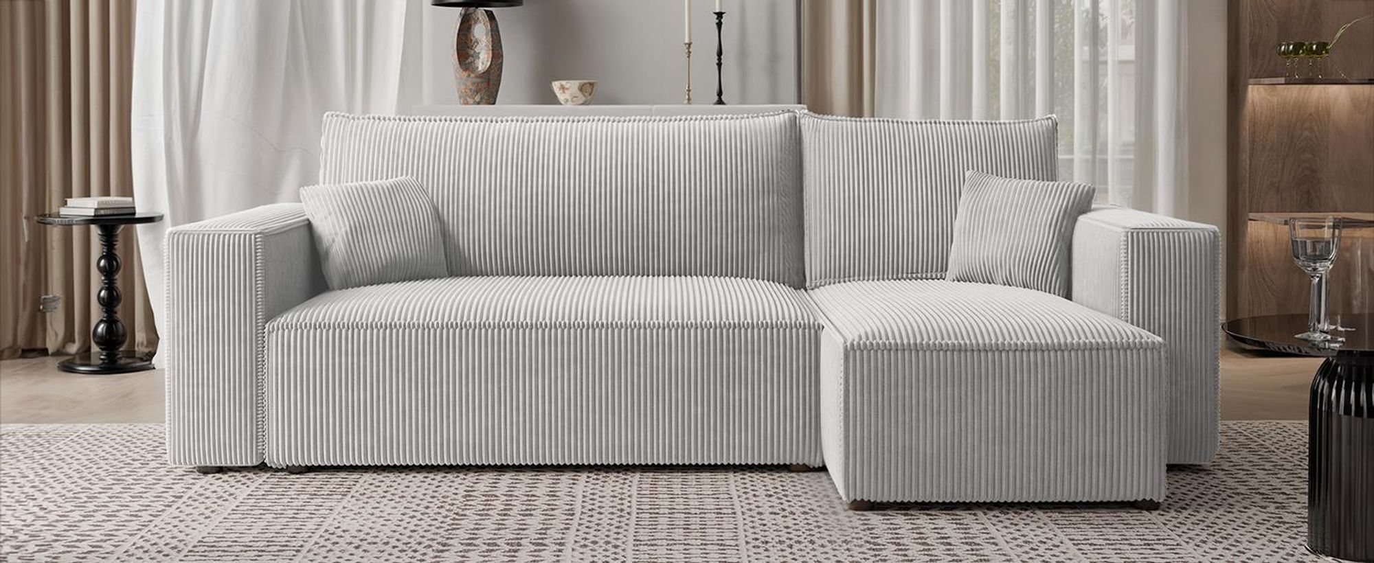Idohome Ecksofa, Eckcouch mit Schlaffunktion – universell rechts/links montierbar – Modernes Schlafsofa & Couchgarnitur Farbe: Helgrau Paris Poso 110
