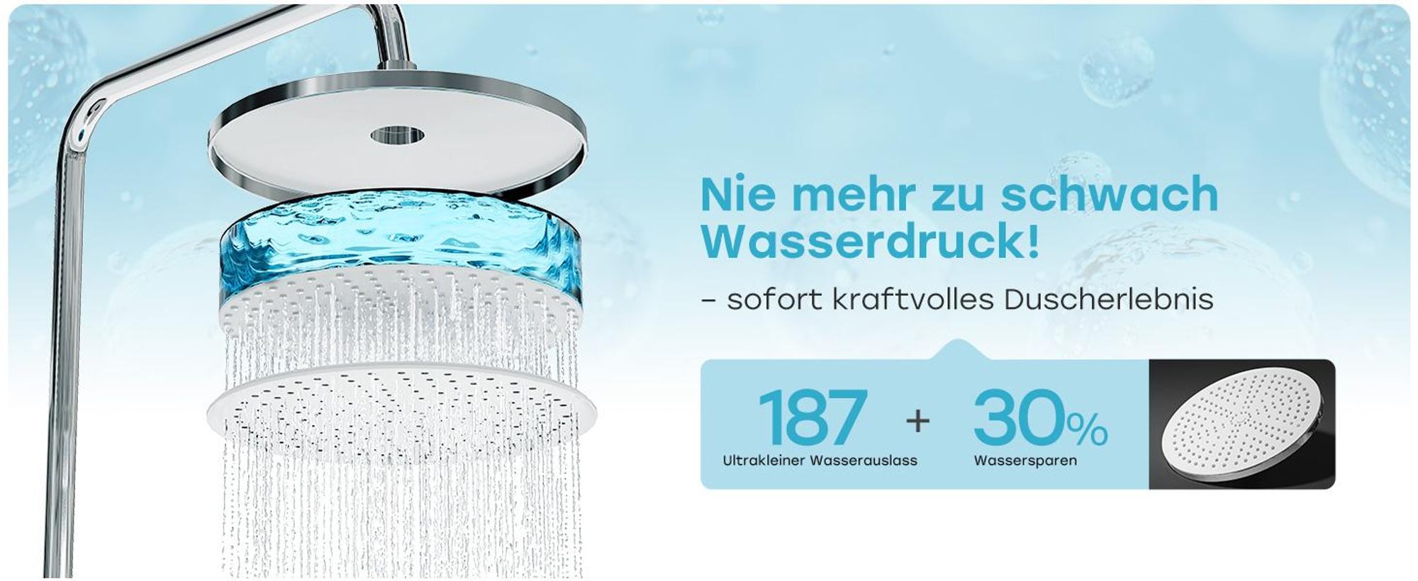 HOROW Duschset, 5 Modi Strahlarten Duschkopf, Regendusche Set Chrom mit Messing Ventilkern, Höhenverstellbar, große 25 cm Kopfbrause Rund