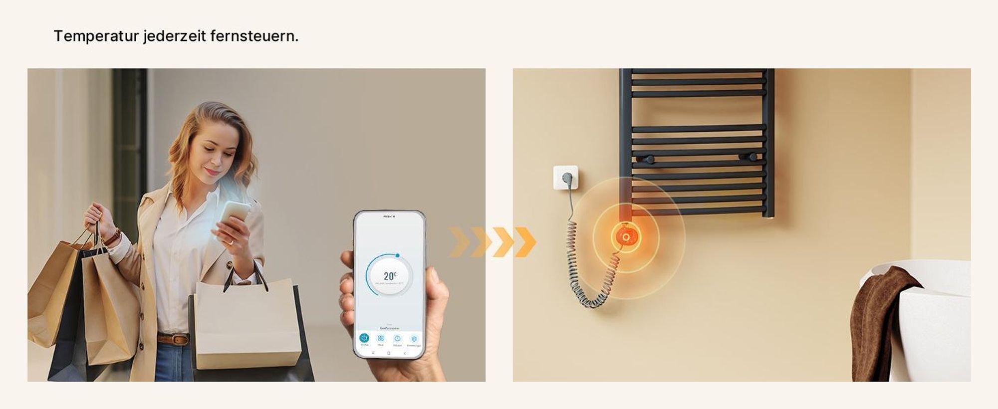 EMKE Heizstab 1200W mit Wifi App Steurung Timer Funktion, Anthrazit, 4 Heizmodi Childlock Google Home Sprachsteuerung für Badheizkörper