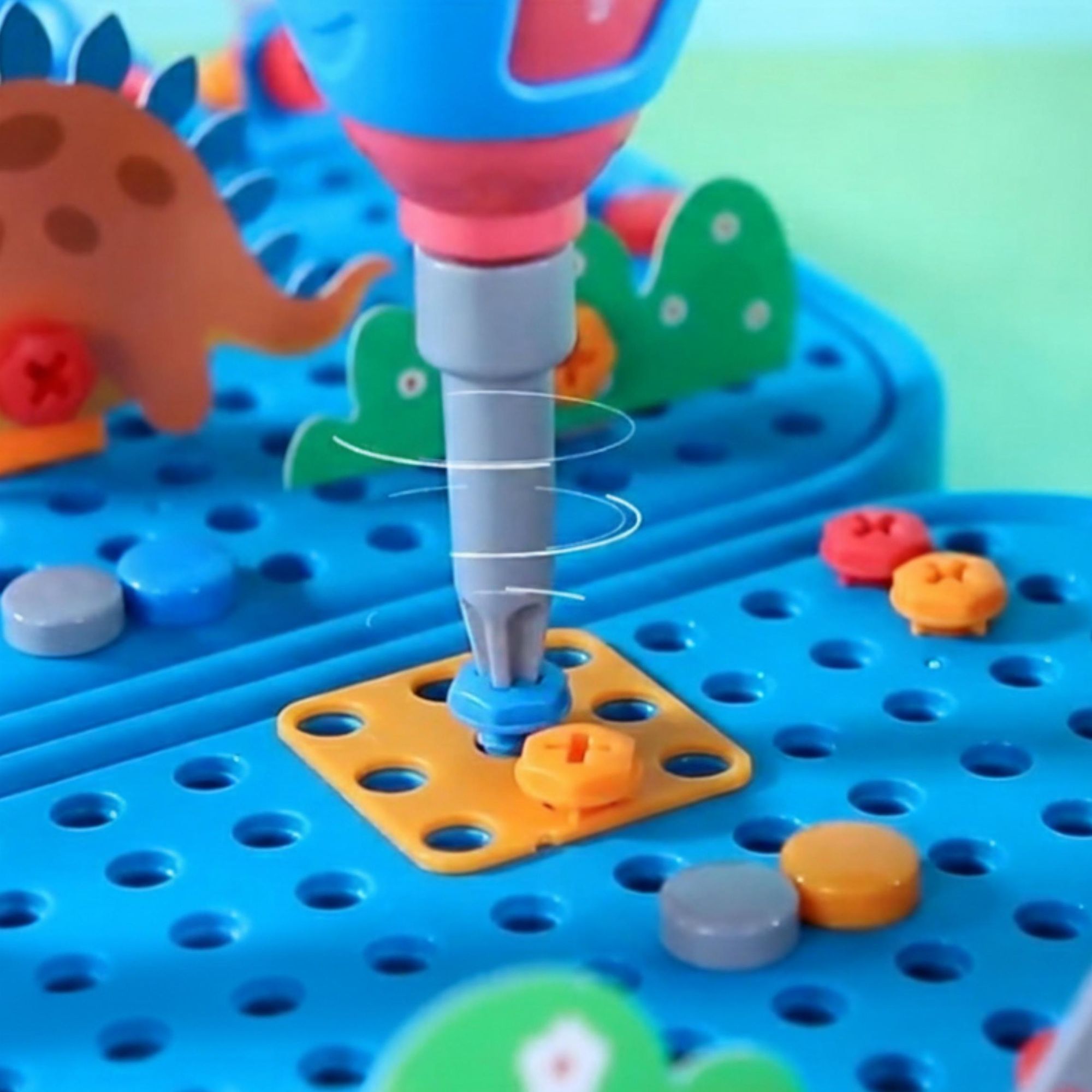 Dinosaurier Konstruktionsspielzeug 228 Teile, Montessori Werkzeugkasten mit Elektroschrauber, 3D Mosaik Steckspiel ab 3 Jahren, EVI TOYS