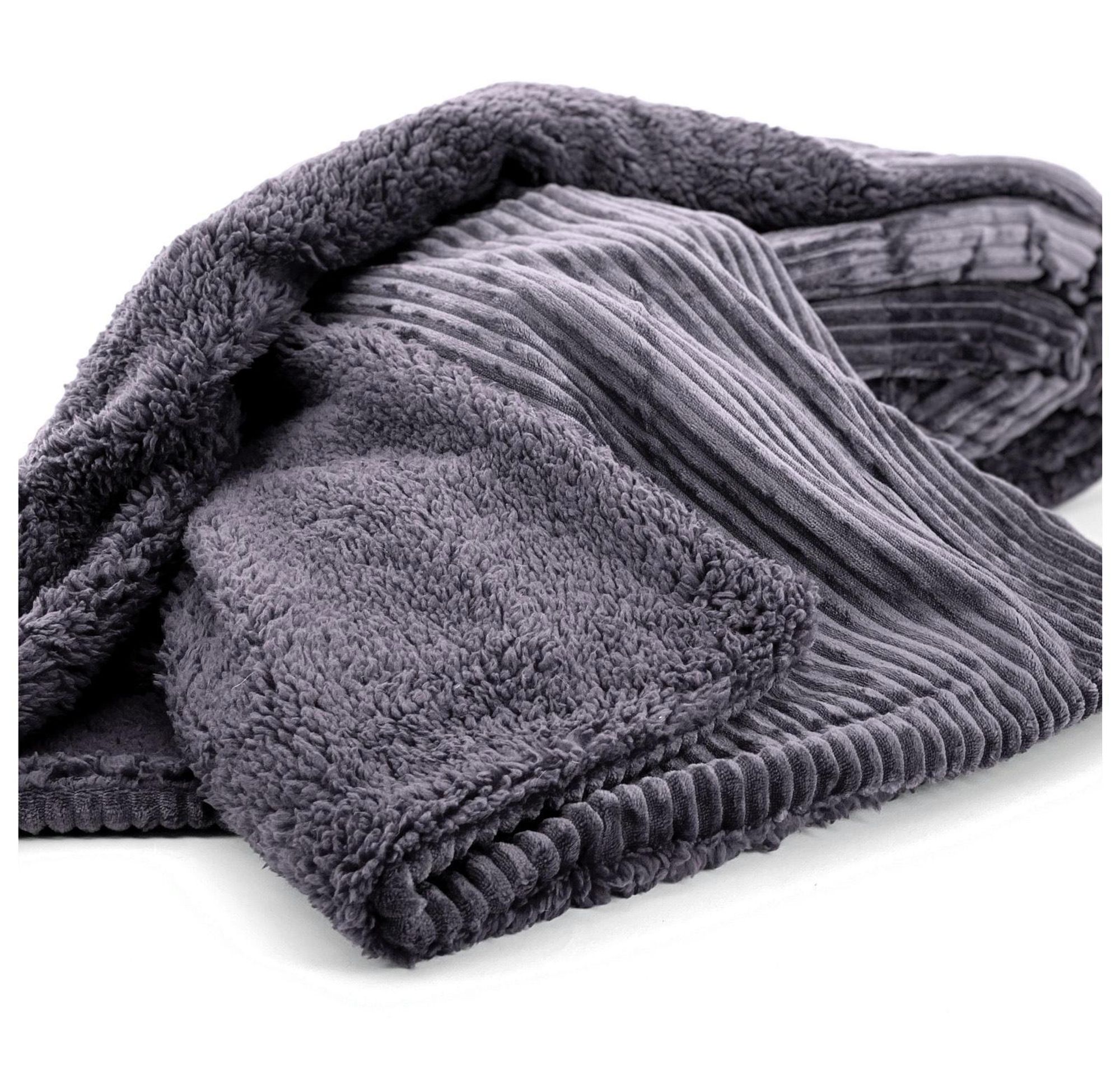 heimtexland ® super dicke Cord Kuscheldecke mit flauschigem Sherpa Fell Wohndecke 200x150 Decke Typ767 Bordeaux