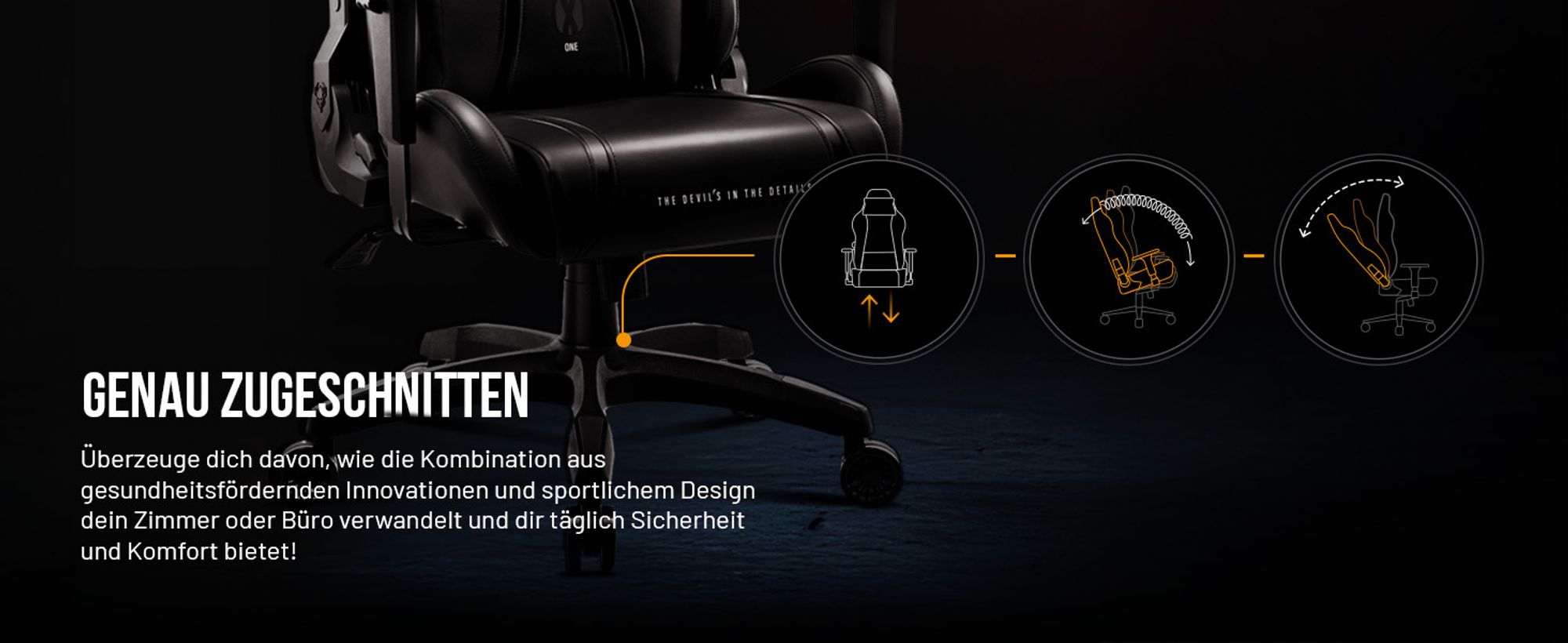 Diablo X-One 2.0 Gaming Stuhl Bürostuhl Schreibtischstuhl Verstellbare Armlehnen Ergonomisch Nacken/-Lendenkissen Farbe: Schwarz, Größe Normal