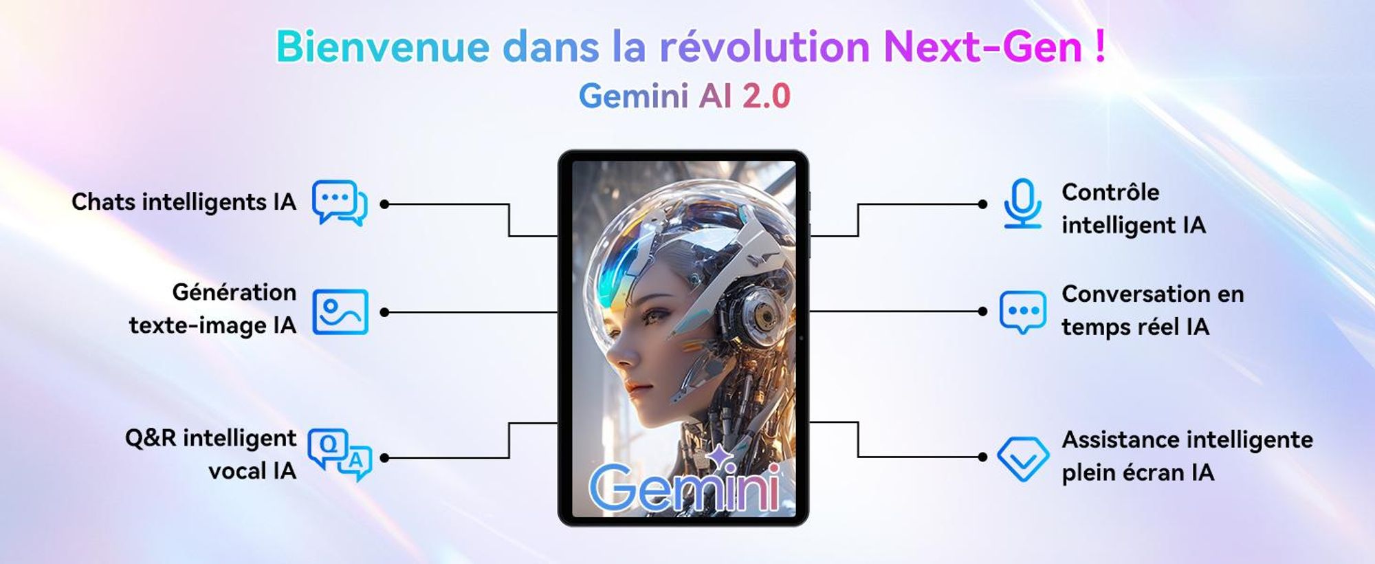 Tablette KOBONA-TABWEE T80 10 pouces, Android 16, 128 Go de mémoire interne, résolution HD 1280 x 800, batterie 6000 mAh, appareil photo 5 Mpx, Wi-Fi 5G, Bluetooth, tablette Gemini AI
