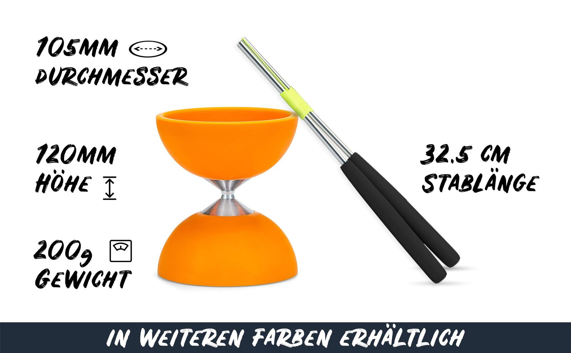 Diabolo Freizeitsport Diabolo Set Basic mit Schnur und Alu-Handstäben - Orange