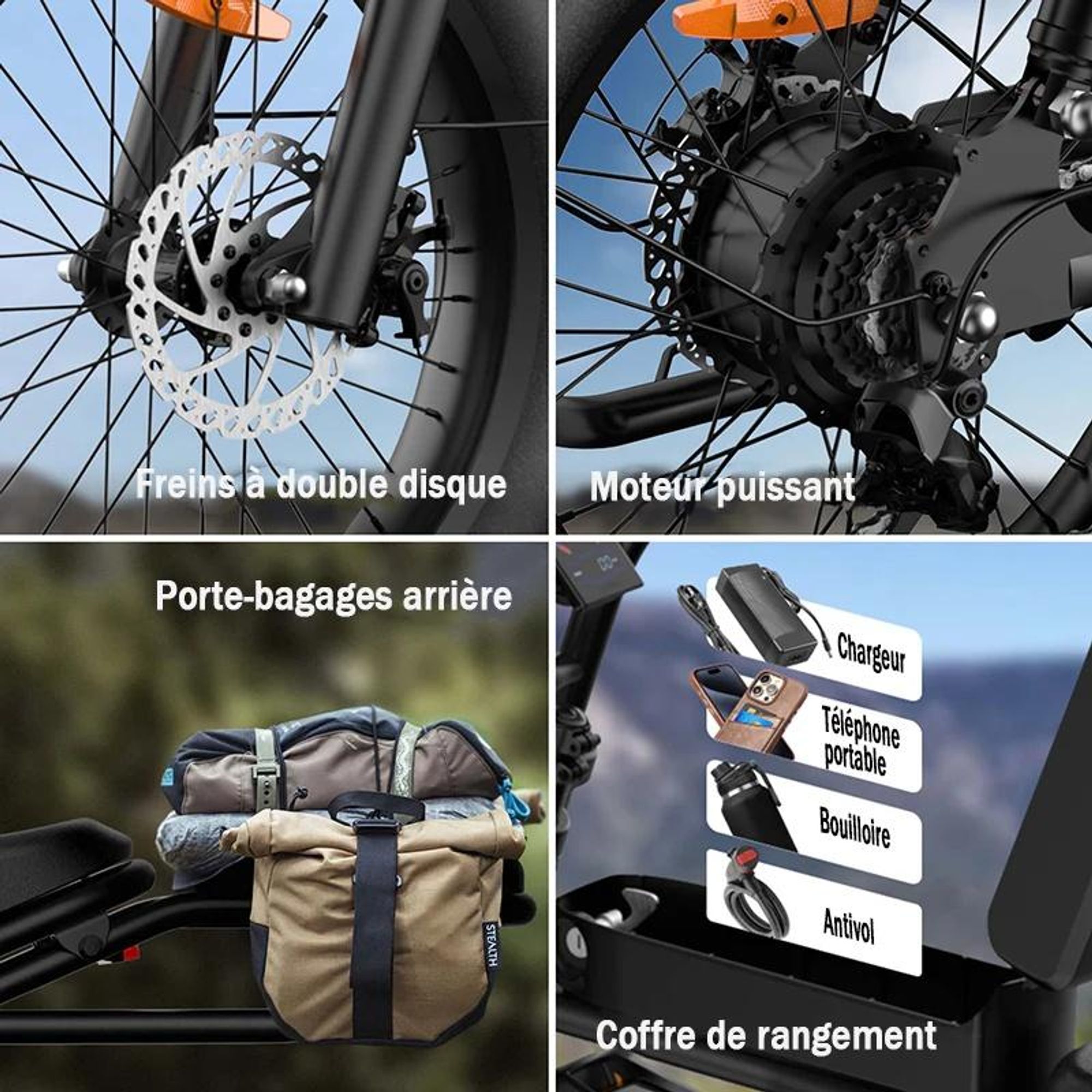 URLIFE T2 Vélo Électrique - Moteur 250W Batterie 48V 15.6Ah Pédalier assisté Freins à disque - NoirFreins à disque - Noir