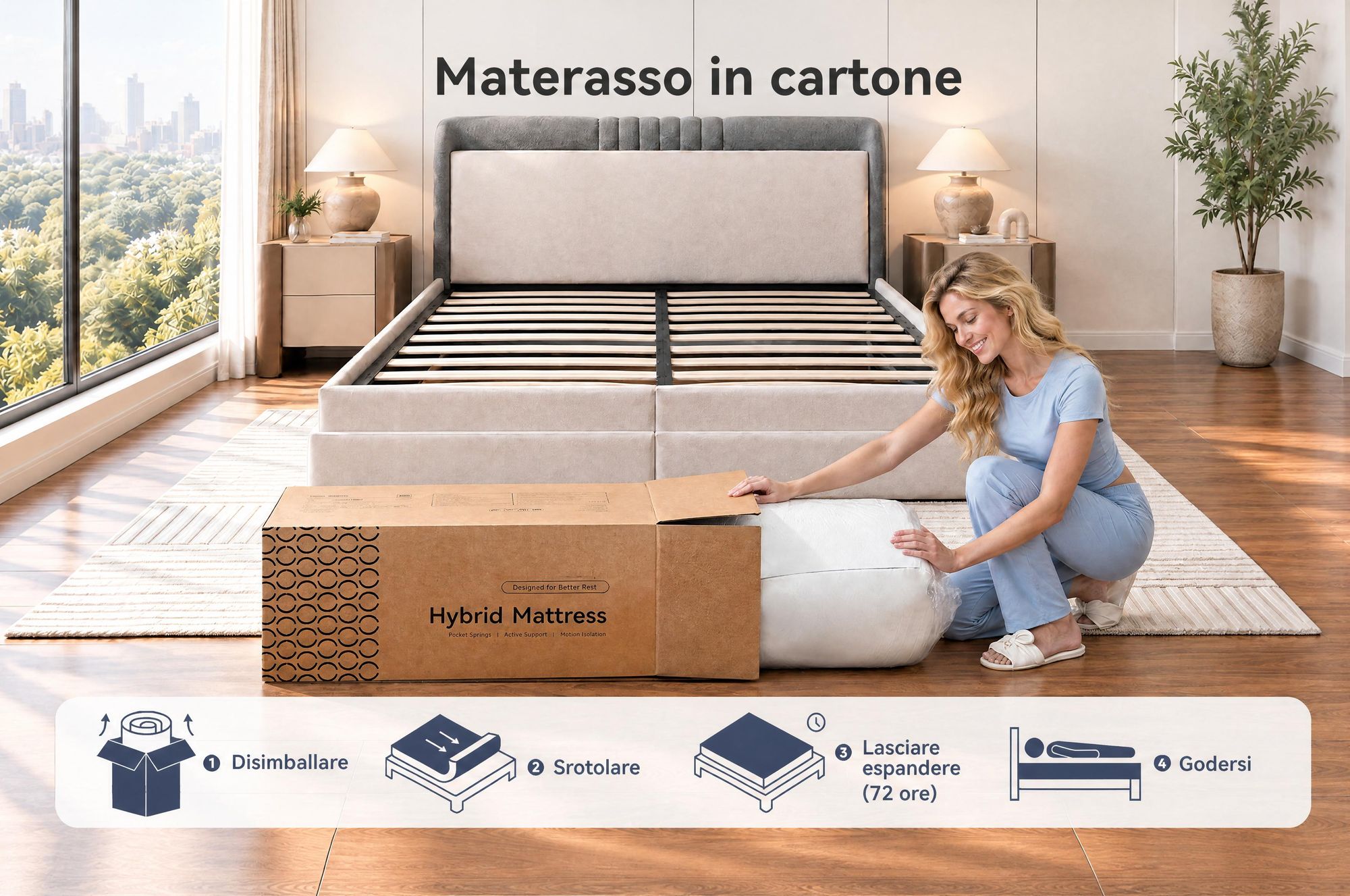 Materassi 140x200 cm, altezza 22 cm, con topper integrato. Materasso a molle insacchettate, 7 zone di comfort, rigidità H3/H4