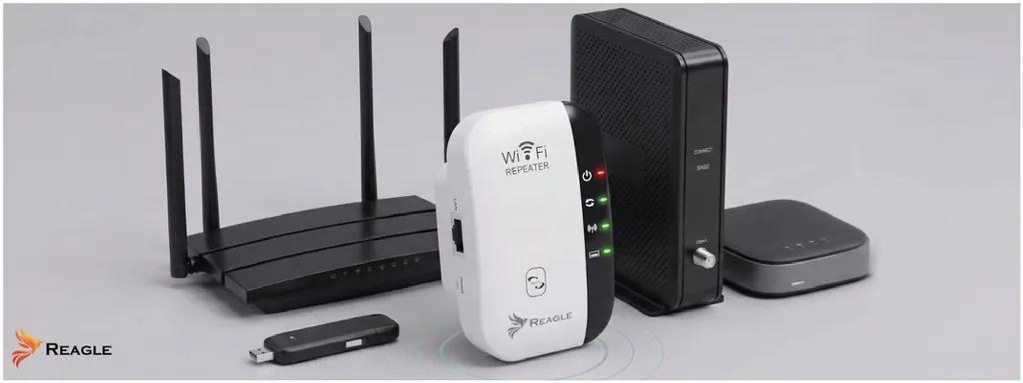 Reagle RYWS3 WiFi Repeater 2,4 GHz WLAN Verstärker mit WPS und RJ45 Anschluss