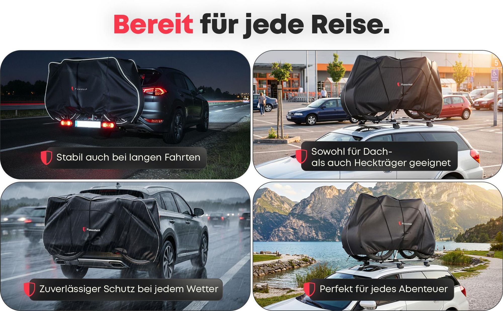 PlanenHeld Fahrradschutzhülle für Fahrradträger und Heckträger, Wasserdicht 600D