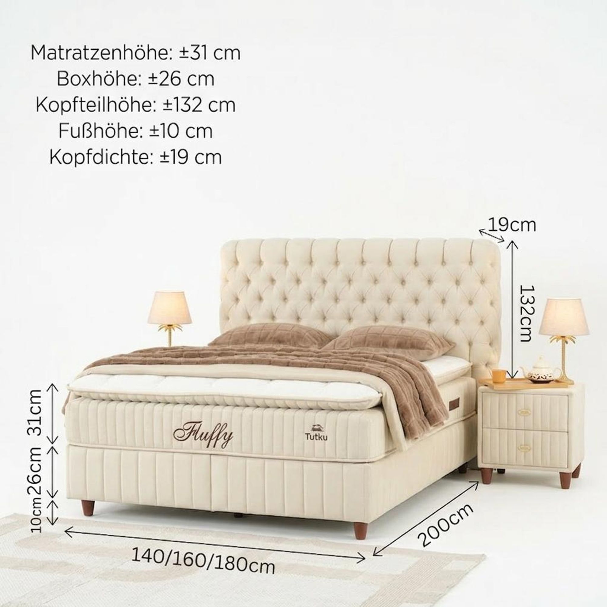 Boxspringbett 140 x 200 Comfort Betten mit Matratze inkl. Topper Stauraumbett 140x200 Boxbett 140x200 Doppelbett 140x200 Beige