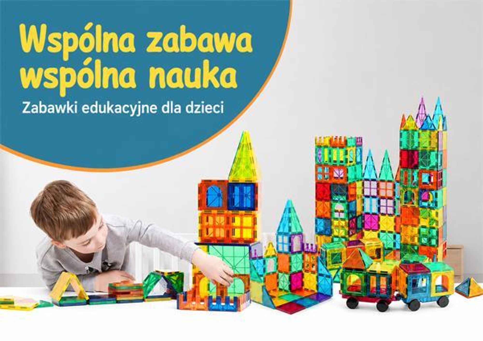 Olvy Magnetyczne klocki konstrukcyjne 120 elementów - magnetyczna zabawka Montessori dla dzieci w wieku 3+, kompatybilna z Magna Tiles i Magnetic Tiles, magnetyczne klocki konstrukcyjne
