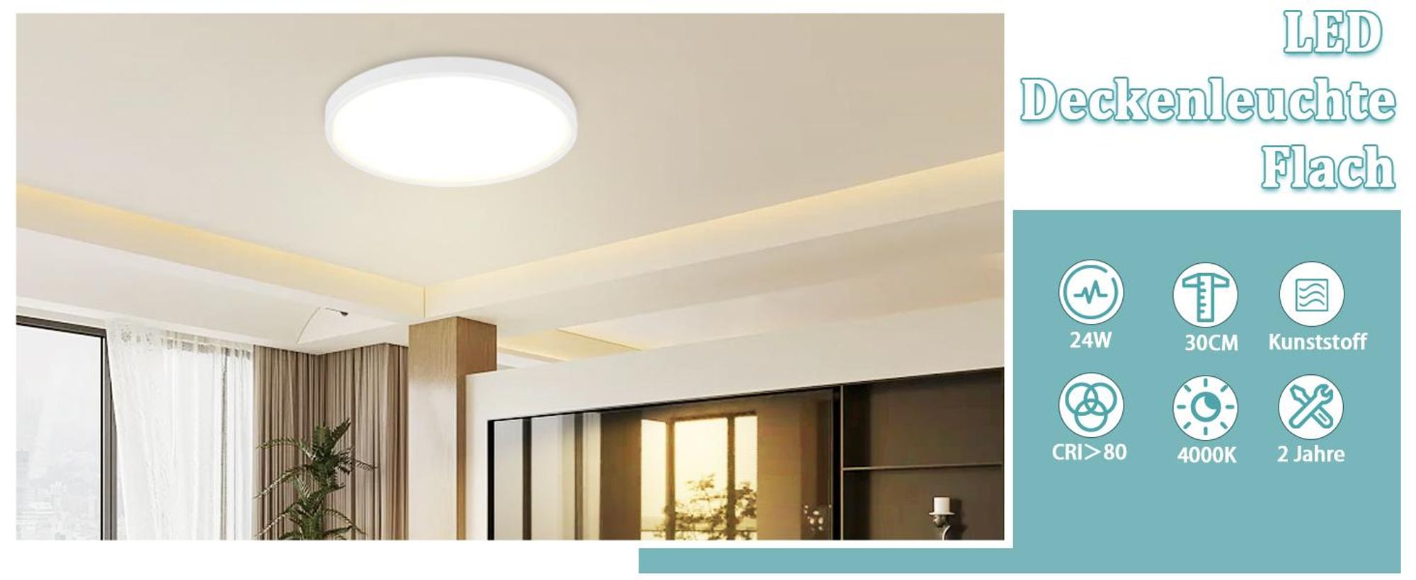 ZMH Stropní svítidlo LED Stropní svítidlo Ploché Neutrální bílé Stropní osvětlení Kulaté pro  ložnici kuchyň 18W 29,5 cm