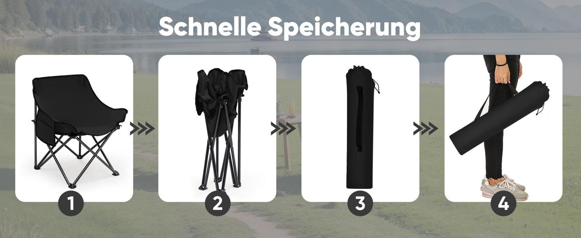 SUNULA Campingstuhl Faltbar 100 kg, Camping Klappstuhl Wandern, Faltstuhl mit Seitentasche, Anthrazit
