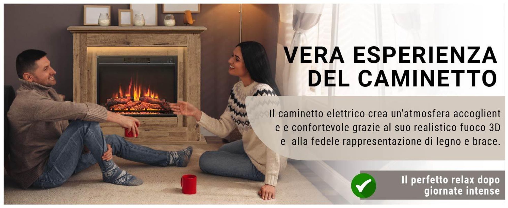 Camino elettrico BALDERIA Finn - Camino da appoggio, riscaldamento 2000 W - Rovere scuro