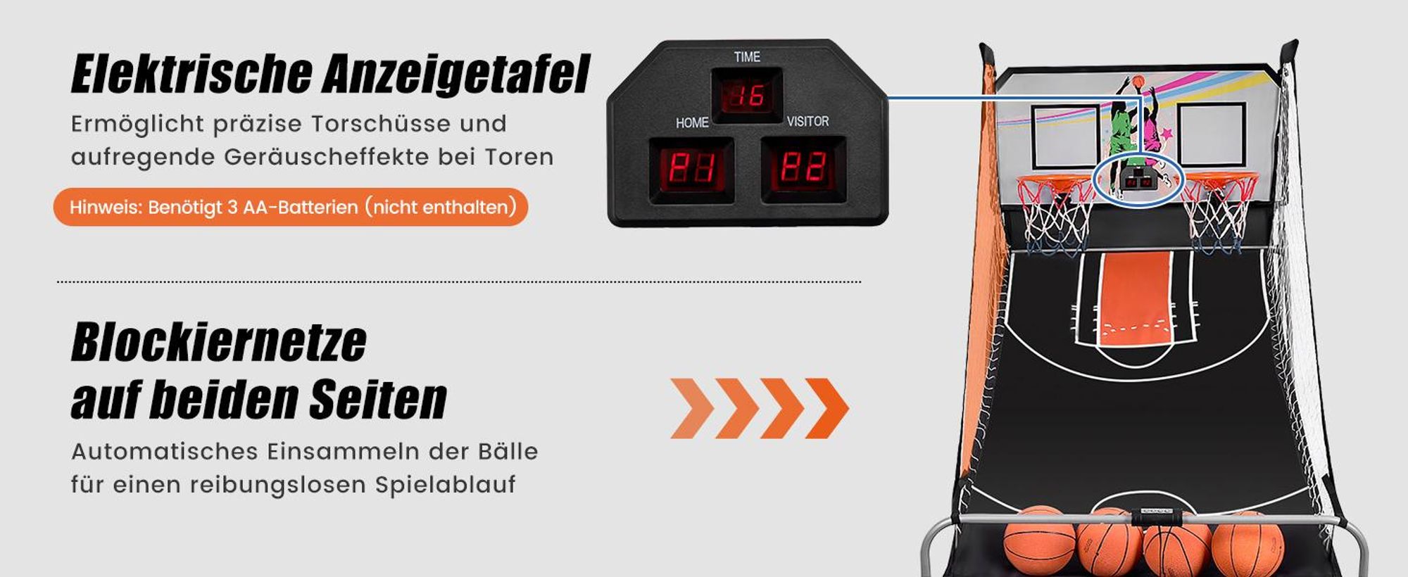 COSTWAY Basketballkorb Basketball Automat inkl. 4 Bällen klappbar Basketballständer Basketballspiel Schießmaschine