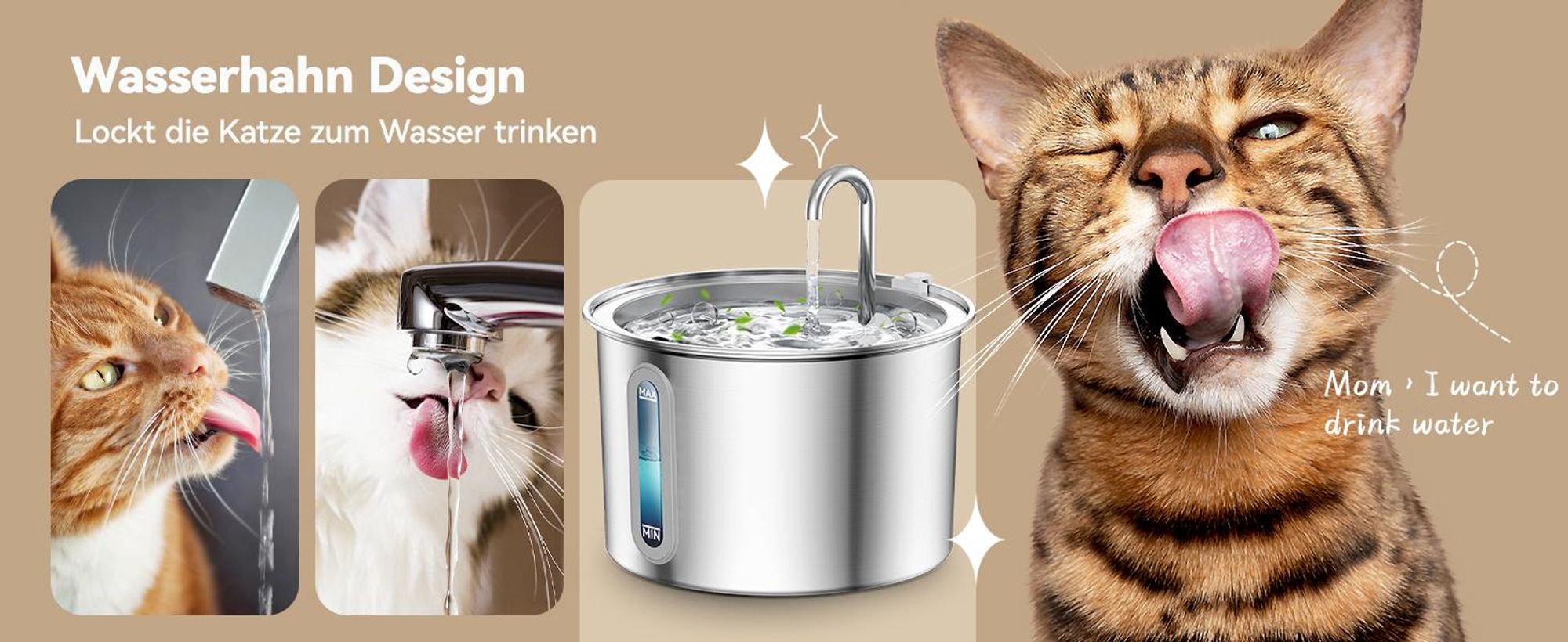 Oneisall – Katzenbrunnen Edelstahl, 2L, Trinkbrunnen für Katzen