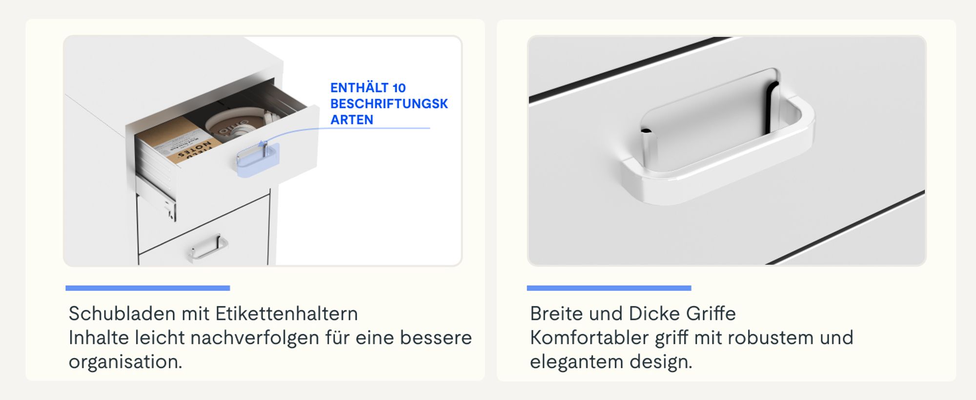 FLEXISPOT Rollcontainer Büroschrank mit 3 Schubladen, Aktenschrank Metallschrank Kommode mit Rädern, Unterschrank für Zuhause und Büro (Weiß)